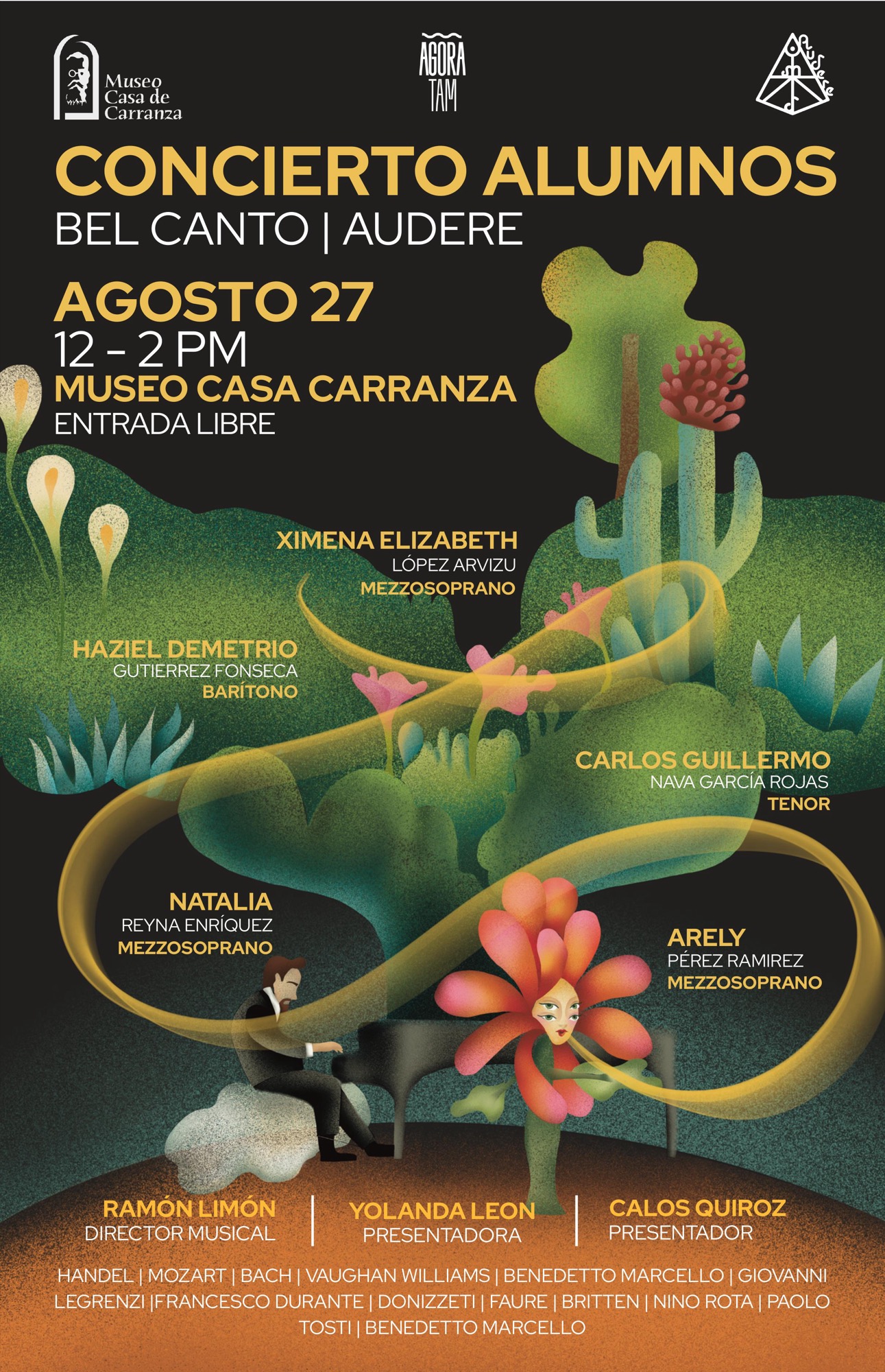 Cartel del Concierto de alumnos Bel Canto | Audere en el Museo Casa de Carranza, 27 de agosto.